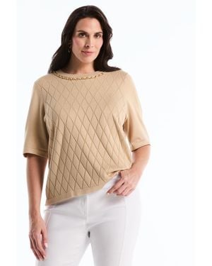 Rafaella Plus Size Diamond Stitch Elbow-sleeve Crewneck Sweater - Natural