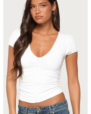 Edikted Elica Crop Ruched V-neck Top - White