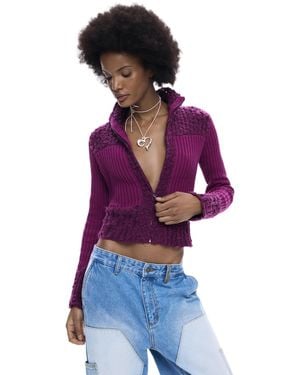 Desigual Highneck Knit Jacket - Purple