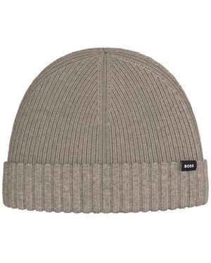 BOSS Ribbed Stretch-fit Wool-blend Pazzetto Beanie - Gray