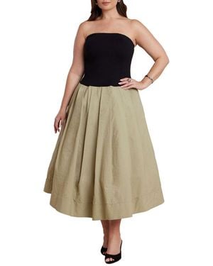 Eloquii Strapless Combo Dress - Brown
