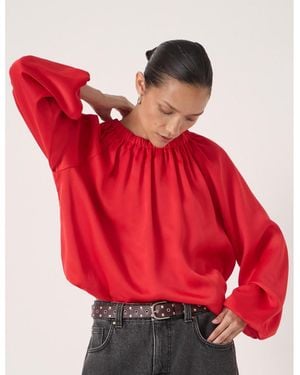 Hush Satin Bubble Hem Top - Red