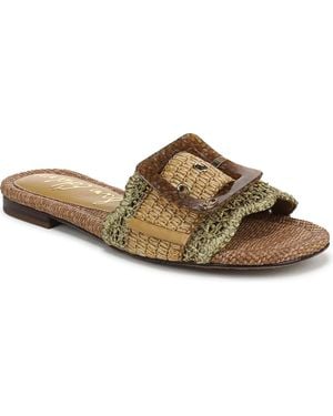 Sam Edelman Bambi Raffia Buckle Slide Sandals - Brown