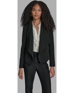 BCBGMAXAZRIA Padded Shoulder Open Front Jacket - Black