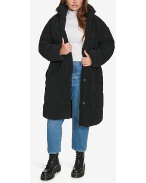 Levi's Plus Size Snap Closure Teddy Coat - Black