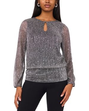Msk Long Sleeve Keyhole Detail Blouson Top - Gray
