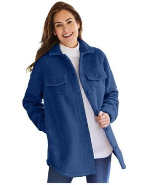 Woman Within Within Berber Button-front Jacket - Blue