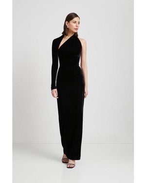 MARCELLA Manhattan Velvet Slit Gown - Black