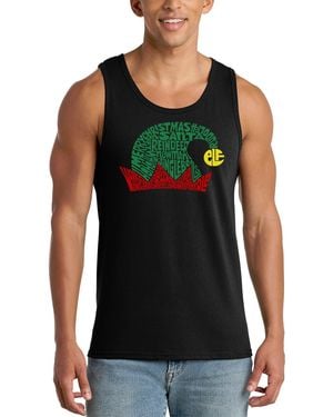 LA Pop Art Christmas Elf Hat Typography Graphic Tank Top - Black