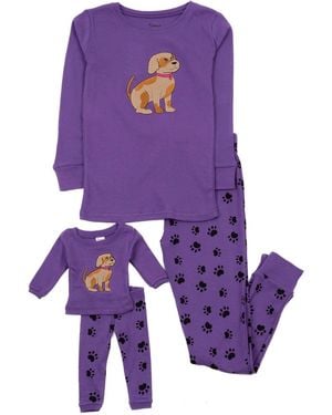 Leveret Girls & Doll Matching 100% Cotton Long Sleeve Animal Print Pajamas - Purple
