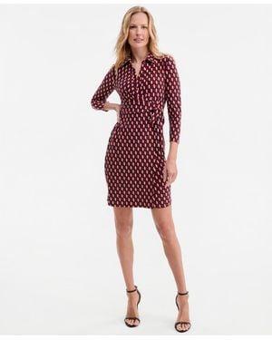 Anne Klein Printed Faux-wrap Tie-waist Dress - Red