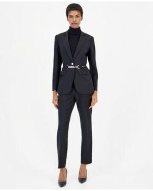 Anne Klein Belted Jacket Straight Leg Pants - Blue