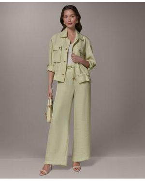 Donna Karan Collared Jacket Ripple Wide Leg Pants - Green