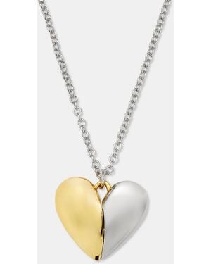 DKNY Two-tone Puff Heart Pendant Necklace - White