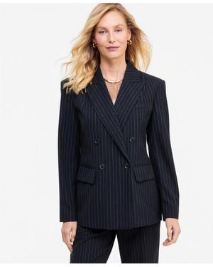 INC International Concepts Crystal Embellished Double-breasted Pinstripe Blazer - Blue