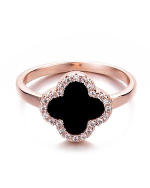 Adornia Rose Gold Cubic Zirconia Halo Clover Ring - Black