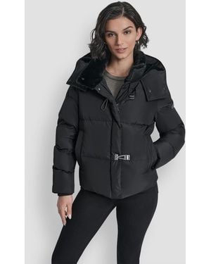 DKNY Shirt toggle Hooded Puffer Coat - Black