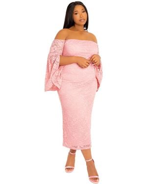Buxom Couture Plus Size Off Shoulder Lace Midi Dress - Pink