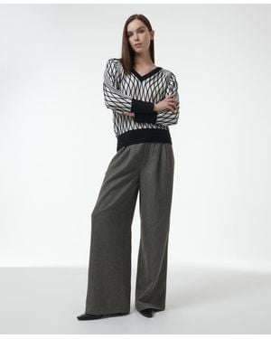 eem Argyle Mesh Textured Knitted Sweater - Black