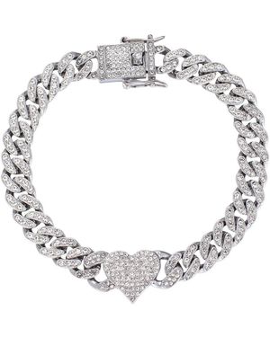 Adornia Cubic Zirconia Chunky Heart Curb Chain Anklet - Metallic