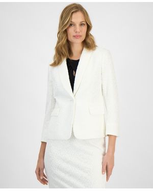 Kasper Bonded-lace Shawl-collar Jacket - White