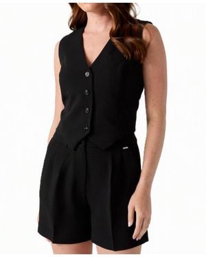 Guess Theoline Perfect Plunging V-neck Tailored Button-front Sleeveless Vest - Black