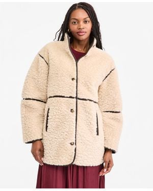 On 34th Faux Leather Trim Sherpa Jacket - Natural