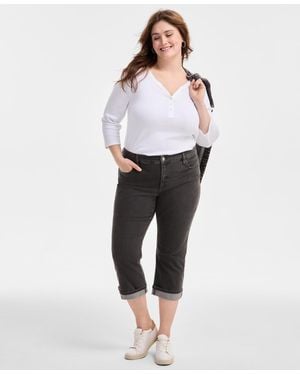 Style & Co. Plus Size Mid-rise Curvy-fit Capri Jeans - White