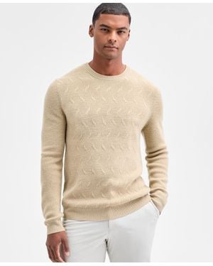 Alfani Long Sleeve Basket Weave Crewneck Sweater - Natural