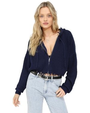 Belle & Bloom Another Love Fringe Knit Zip Cardigan - Blue