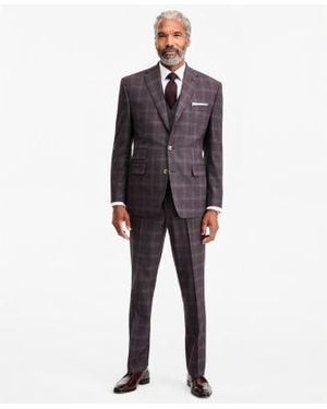Tayion Collection Classic Fit Plaid Suit Separates - Red