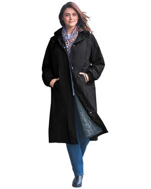 Woman Within Plus Size Long Hooded Taslon Jacket - Black