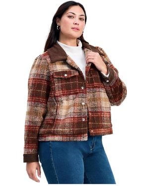 Avenue Plus Size Joss Plaid Cropped Jacket - Red