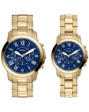 Fossil Grant Chronograph Stainless Steel Watch Set 44mm And 36mm - Blue