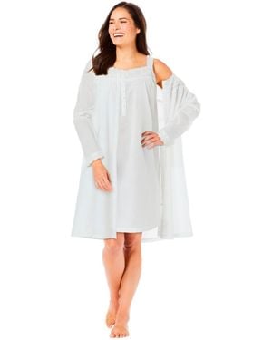 Only Neccessities Plus Size Short 2-piece Cabbage-rose Peignoir Set - White
