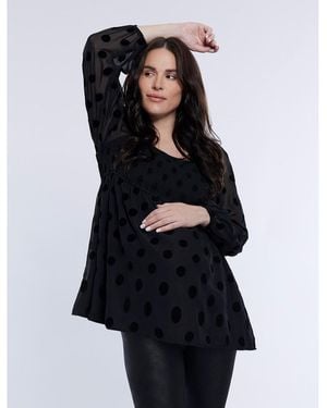Motherhood Maternity Maternity Smocked Square Neck Long Sleeve Babydoll Top - Black