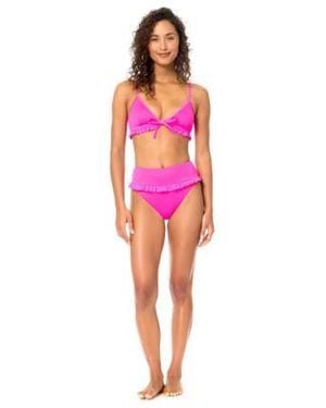 Raisins Shaye V Neck Swim Bikini Top High Waist Swim Bottoms - Pink