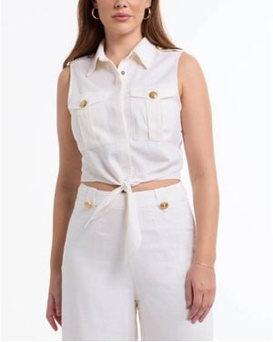 Bebe Linen Blend Front Tie Blouse - White