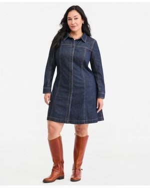 On 34th Plus Size Denim Long-sleeve Mini Dress - Blue