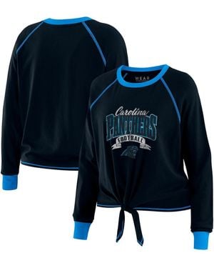 WEAR by Erin Andrews Black/blue Carolina Panthers Tie-front Long Sleeve Top