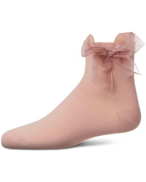 Memoi Big Girls Tulle-bow-trimmed Mercerized Cotton-rich Ankle Sock - Pink