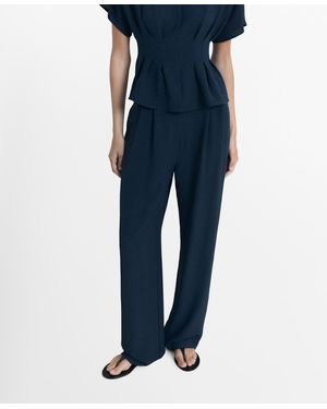 Mango Straight-fit Pleated Pants - Blue
