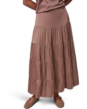 Donna Karan Weekend Satin Midi Tiered Skirt - Brown
