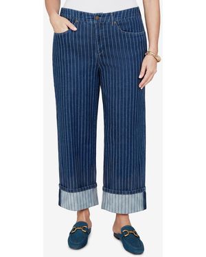 Ruby Rd. Plus Size Pinstripe Wide Cuff Denim Jean - Blue