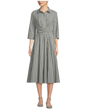Lands' End Poplin Midi Wrap Front Dress - Gray