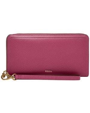 Fossil Logan Leather Zip Around Clutch Wallet - Red