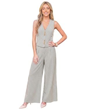 CUPSHE Striped V-neck Vest And Wide-leg Pants Set - White