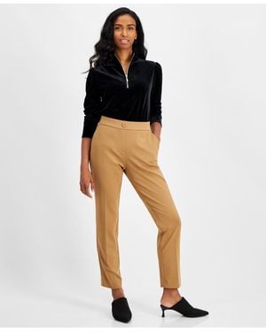Anne Klein Essentials Ak Anne Klein Petite Mid-rise Pull-on Straight-leg Pants - Black