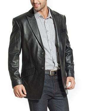 BGSD Men Peak Lapel Two-button Leather Blazer - Gray