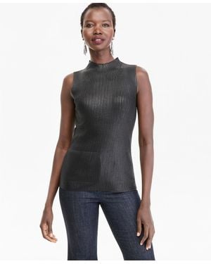 INC International Concepts Sleeveless Mockneck Foil Tank - Gray